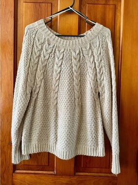 Copper Key Cream Cable-Detail Scoop Neck Sweater Size XL